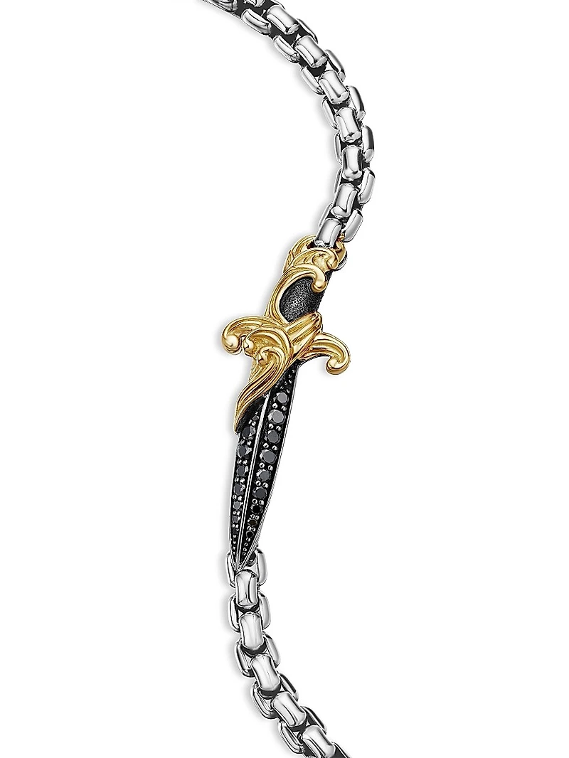 Waves Dagger Bracelet with 18K Yellow Gold and Pavé Black Diamonds