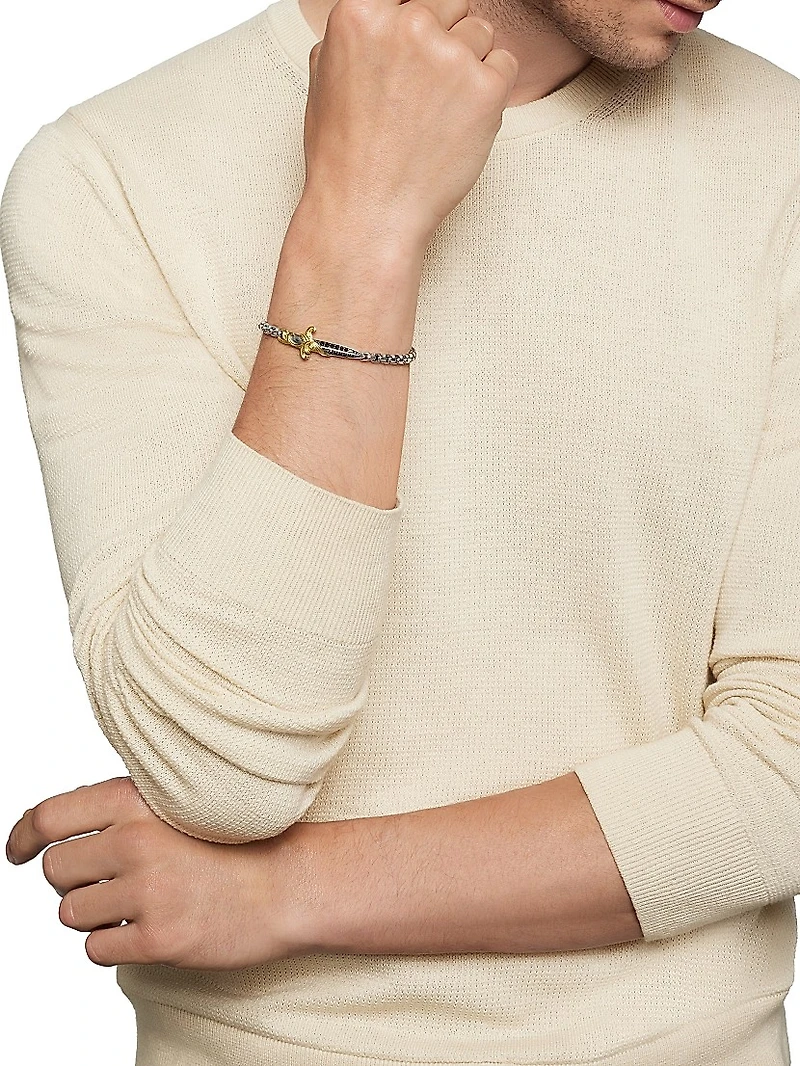 Waves Dagger Bracelet with 18K Yellow Gold and Pavé Black Diamonds