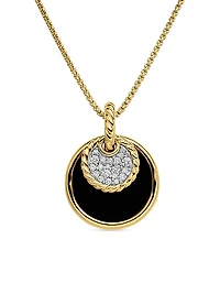 DY Elements Convertible Pendant Necklace in 18K Yellow Gold with Diamonds and Black Onyx Reversible to Mother of Pearl, 21.5mm