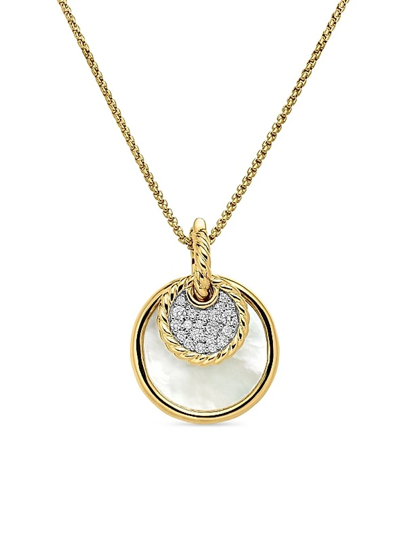 DY Elements Convertible Pendant Necklace in 18K Yellow Gold with Diamonds and Black Onyx Reversible to Mother of Pearl, 21.5mm
