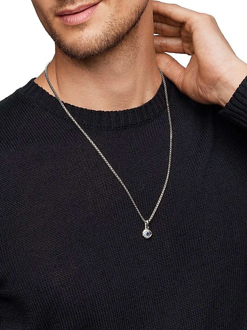 Evil Eye Amulet in Sterling Silver with Lapis, 14.5mm