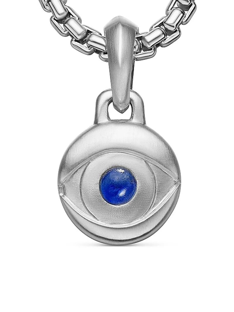Evil Eye Amulet in Sterling Silver with Lapis, 14.5mm