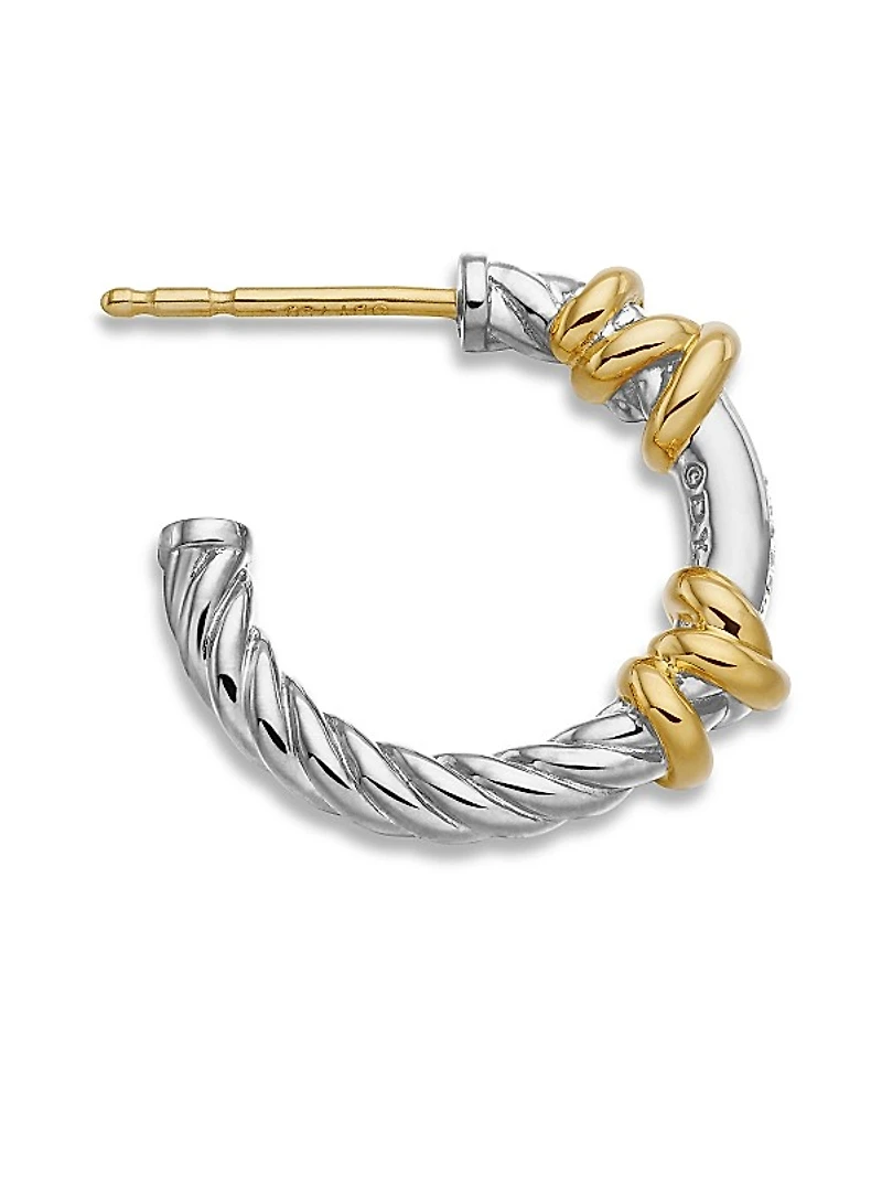 Petite Helena Wrap Hoop Earrings in Sterling Silver with 18K Yellow Gold and Diamonds, 3/4in