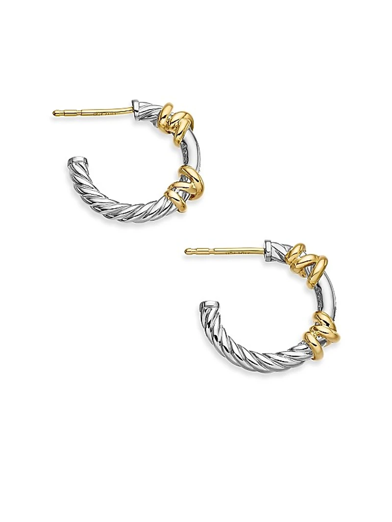 Petite Helena Wrap Hoop Earrings in Sterling Silver with 18K Yellow Gold and Diamonds, 3/4in