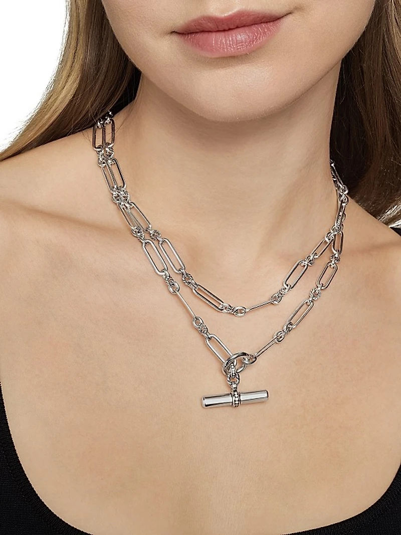 Lexington Y Chain Necklace in Sterling Silver with Diamonds, 6.5mm