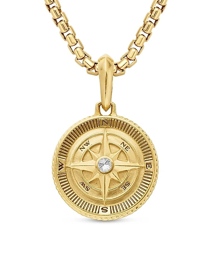Maritime Compass Amulet in 18K Yellow Gold with Center Diamond, 29.5mm