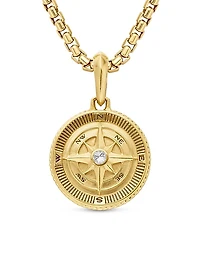 Maritime Compass Amulet in 18K Yellow Gold with Center Diamond, 29.5mm