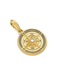 Maritime Compass Amulet in 18K Yellow Gold with Center Diamond, 29.5mm