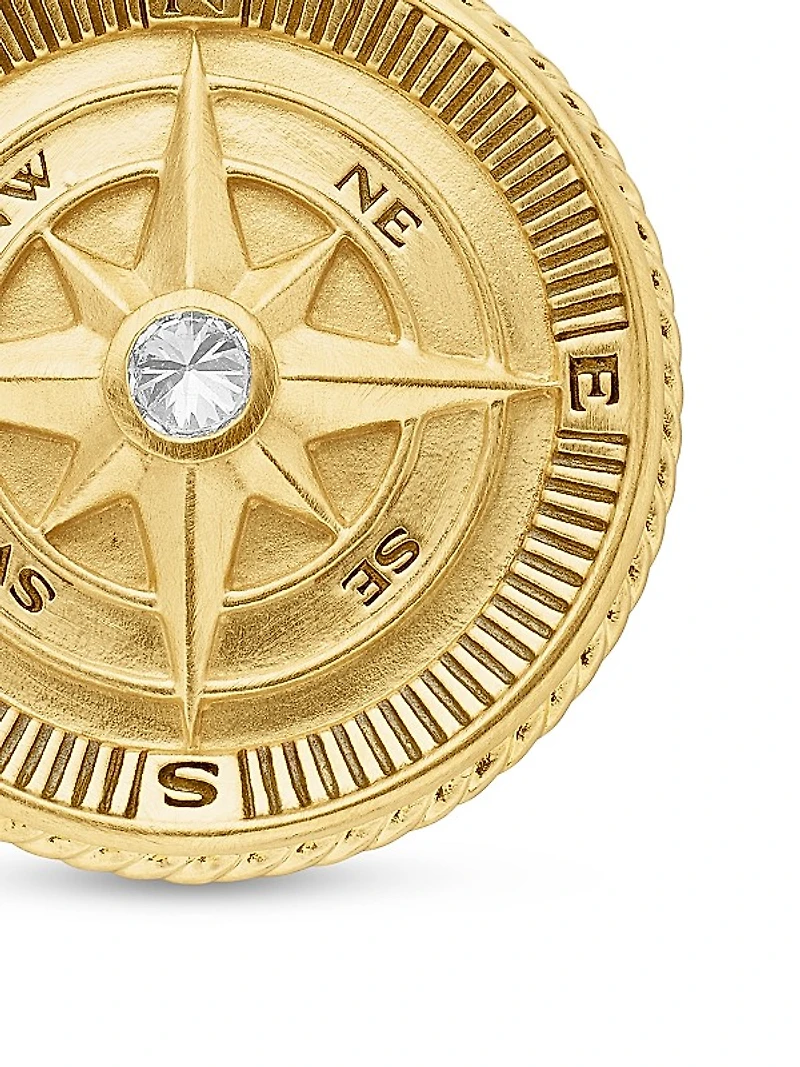 Maritime Compass Amulet in 18K Yellow Gold with Center Diamond, 29.5mm