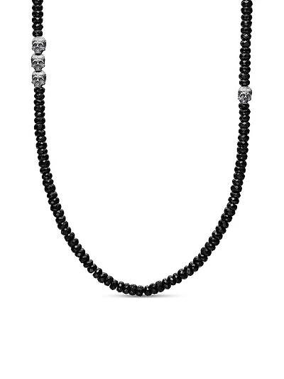 Memento Mori Skull Station Necklace Sterling Silver
