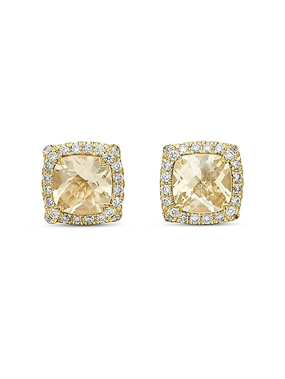 Petite Chatelaine Pavé Bezel Stud Earrings in 18K Yellow Gold