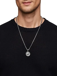 Maritime Compass Amulet in Sterling Silver with Center Black Diamond, 26.8mm