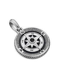 Maritime Compass Amulet in Sterling Silver with Center Black Diamond, 26.8mm