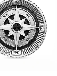 Maritime Compass Amulet in Sterling Silver with Center Black Diamond, 26.8mm