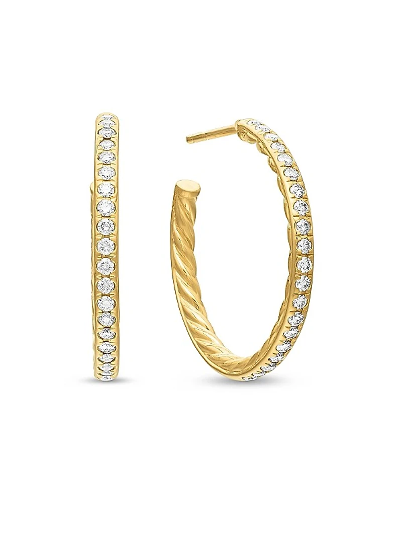 Pavé Hoop Earrings in 18K Yellow Gold with Diamonds, 25.4mm