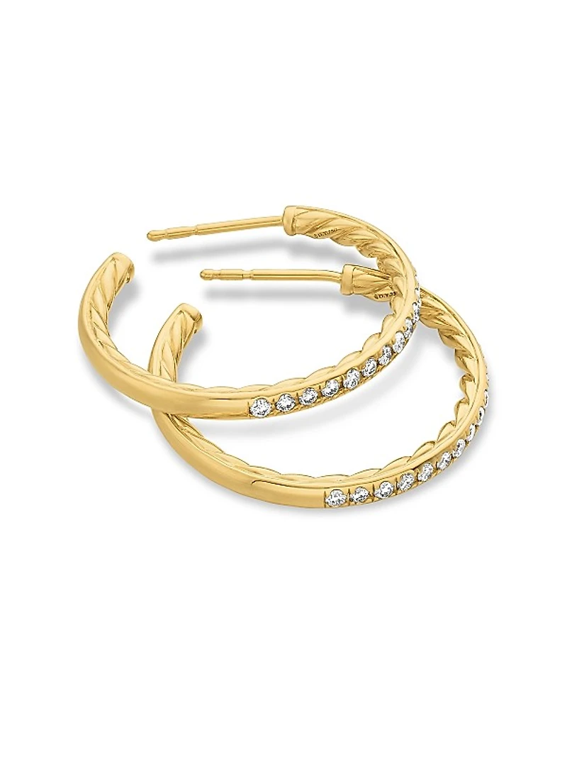 Pavé Hoop Earrings in 18K Yellow Gold with Diamonds, 25.4mm