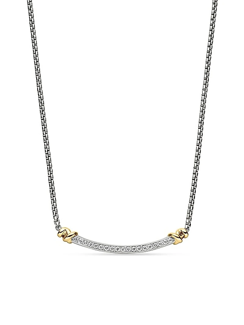 Petite Helena Wrap Station Necklace in Sterling Silver with 18K Yellow Gold and Diamonds, 29mm