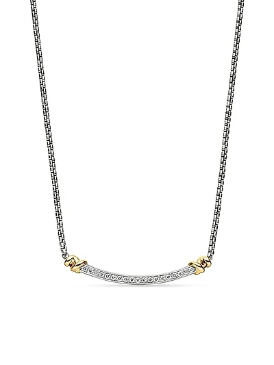 Petite Helena Wrap Station Necklace in Sterling Silver with 18K Yellow Gold and Diamonds, 29mm