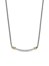 Petite Helena Wrap Station Necklace in Sterling Silver with 18K Yellow Gold and Diamonds, 29mm
