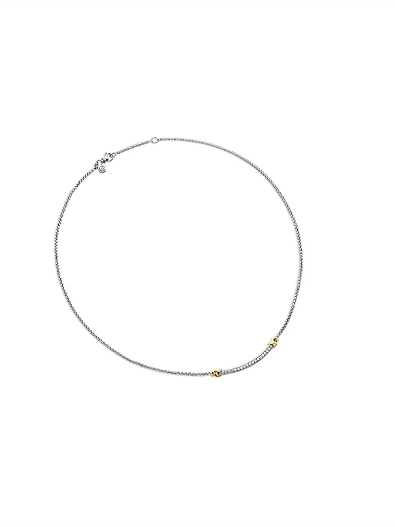 Petite Helena Wrap Station Necklace in Sterling Silver with 18K Yellow Gold and Diamonds, 29mm
