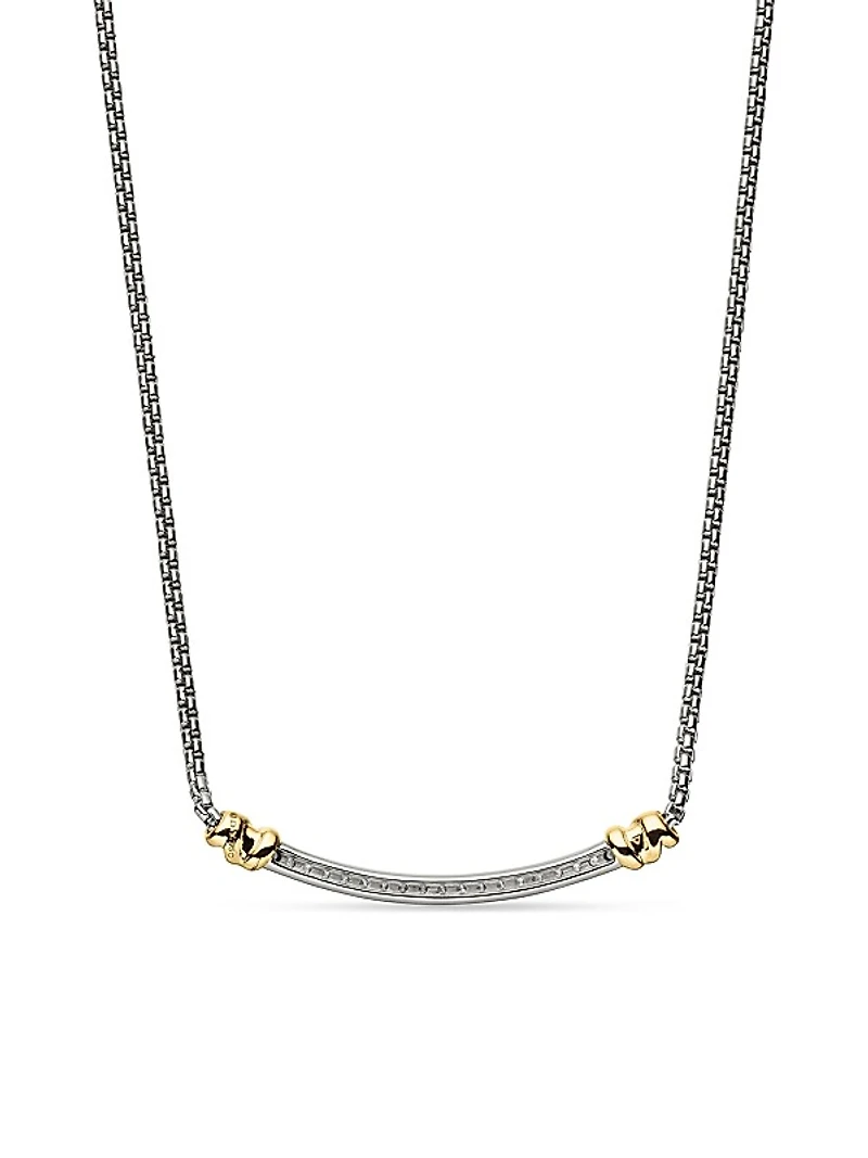 Petite Helena Wrap Station Necklace in Sterling Silver with 18K Yellow Gold and Diamonds, 29mm