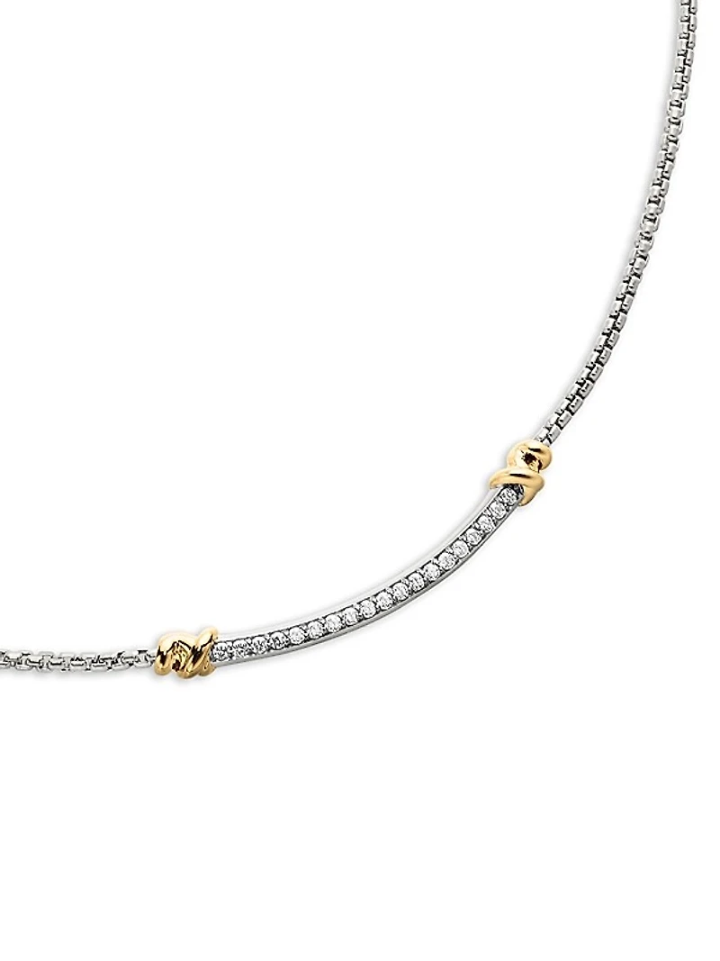 Petite Helena Wrap Station Necklace in Sterling Silver with 18K Yellow Gold and Diamonds, 29mm