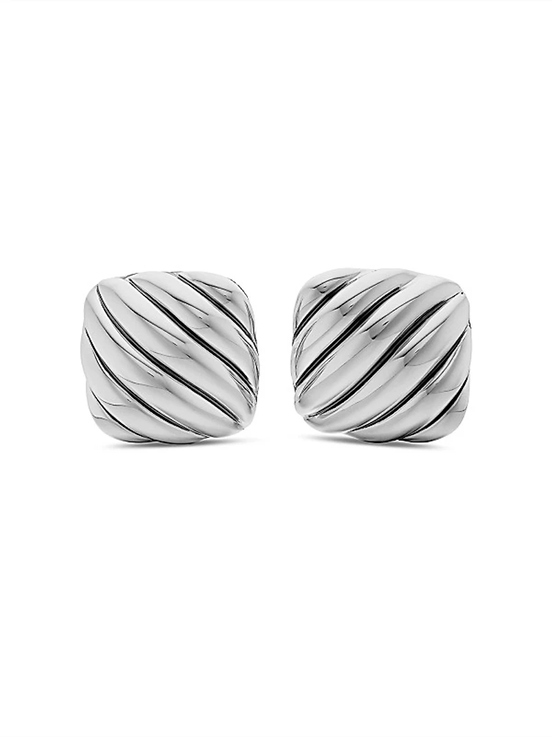 Sculpted Cable Cushion Cufflinks in Sterling Silver, 17mm