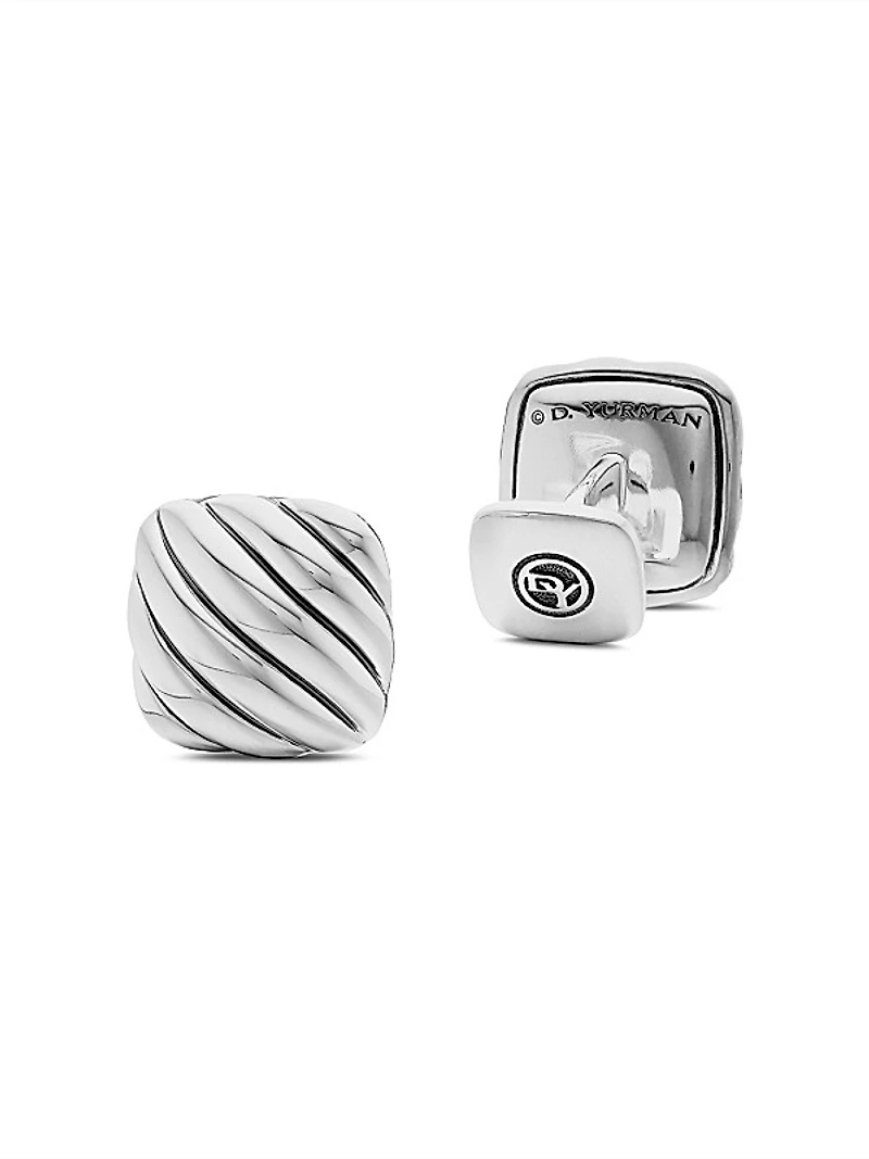 Sculpted Cable Cushion Cufflinks in Sterling Silver, 17mm