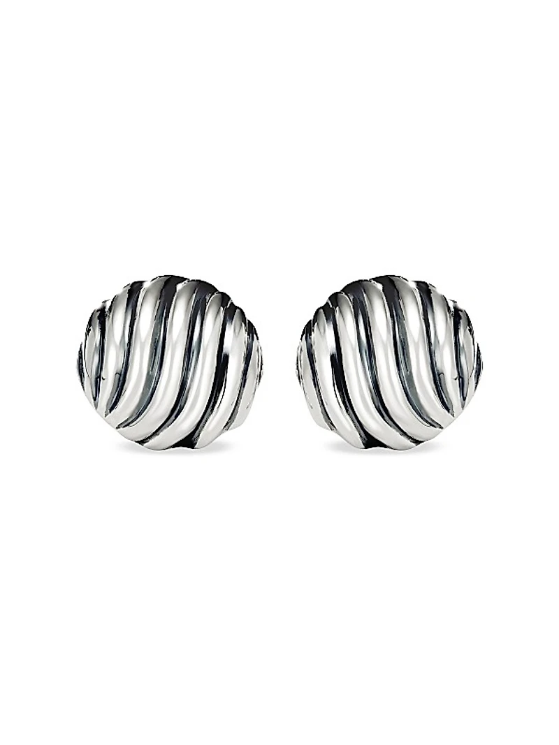 Sculpted Cable Stud Earrings in Sterling Silver, 14mm