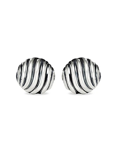 Sculpted Cable Stud Earrings in Sterling Silver, 14mm