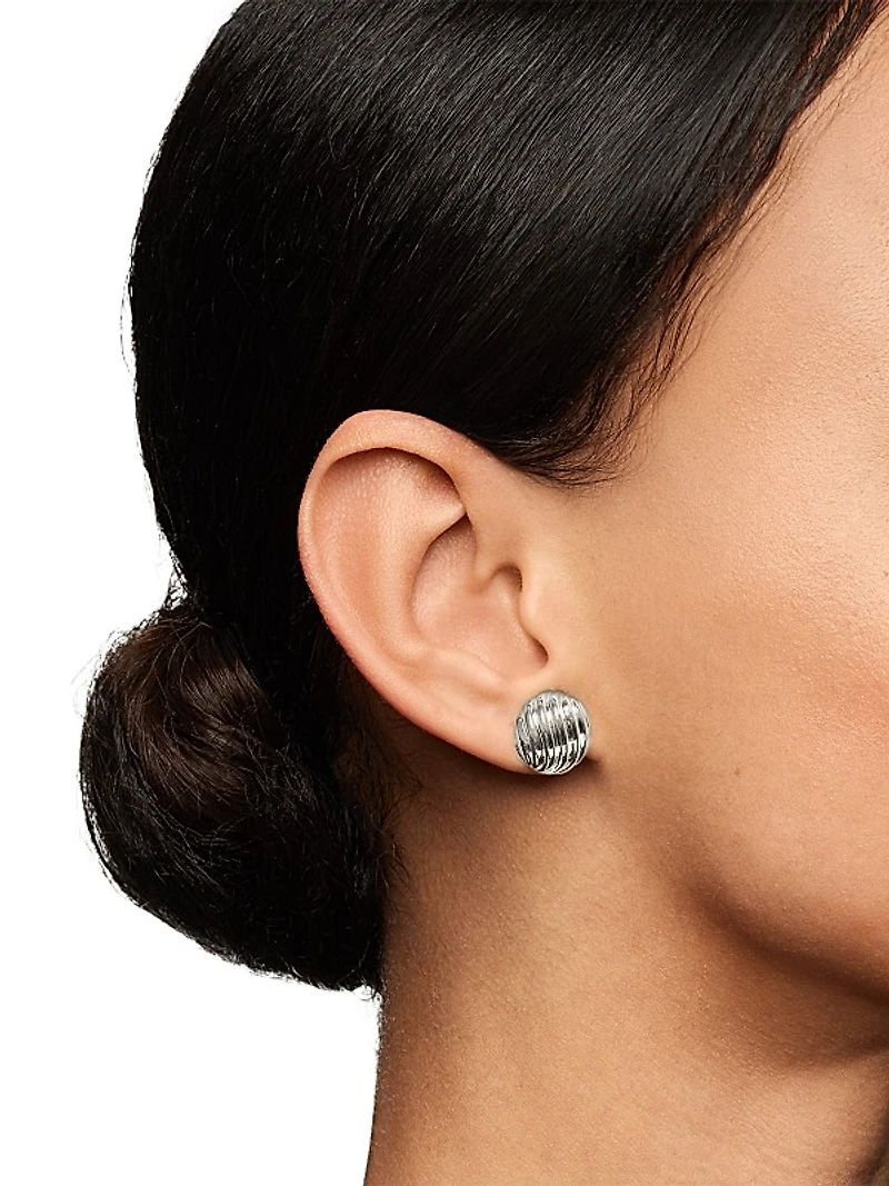 Sculpted Cable Stud Earrings in Sterling Silver, 14mm