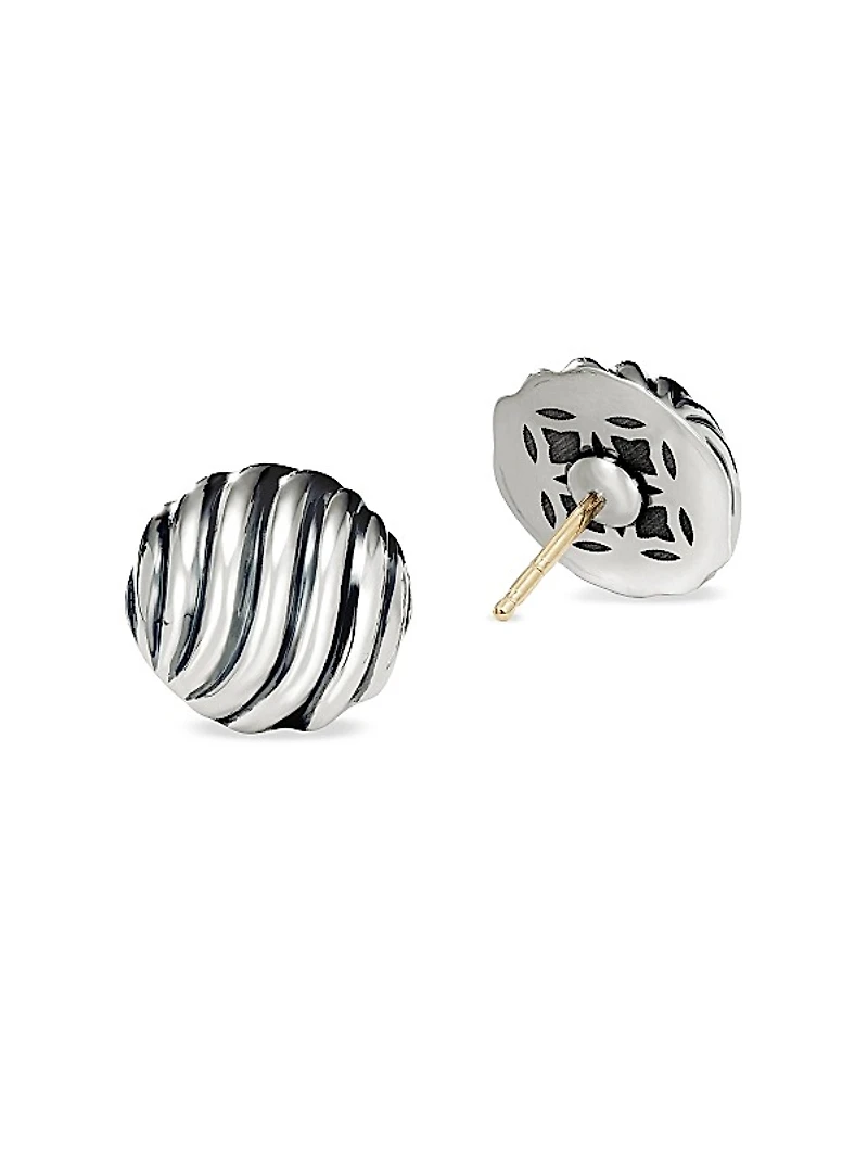 Sculpted Cable Stud Earrings in Sterling Silver, 14mm
