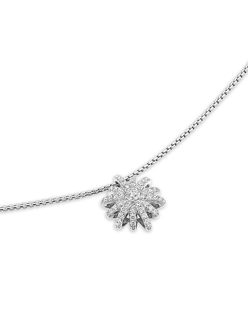 Starburst Pendant Necklace in 18K White Gold with Diamonds, 12mm