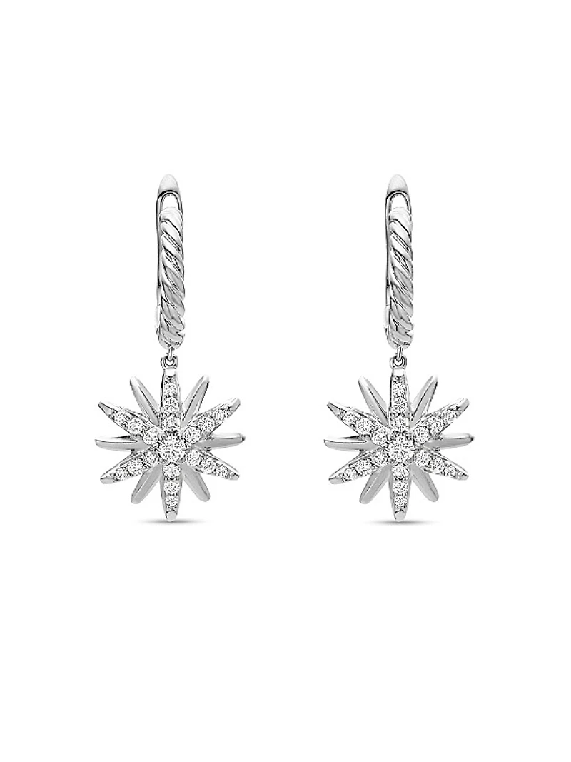 Starburst Drop Earrings in Sterling Silver with Diamonds, 25mm