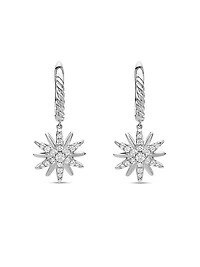Starburst Drop Earrings in Sterling Silver with Diamonds, 25mm