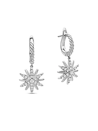 Starburst Drop Earrings in Sterling Silver with Diamonds, 25mm