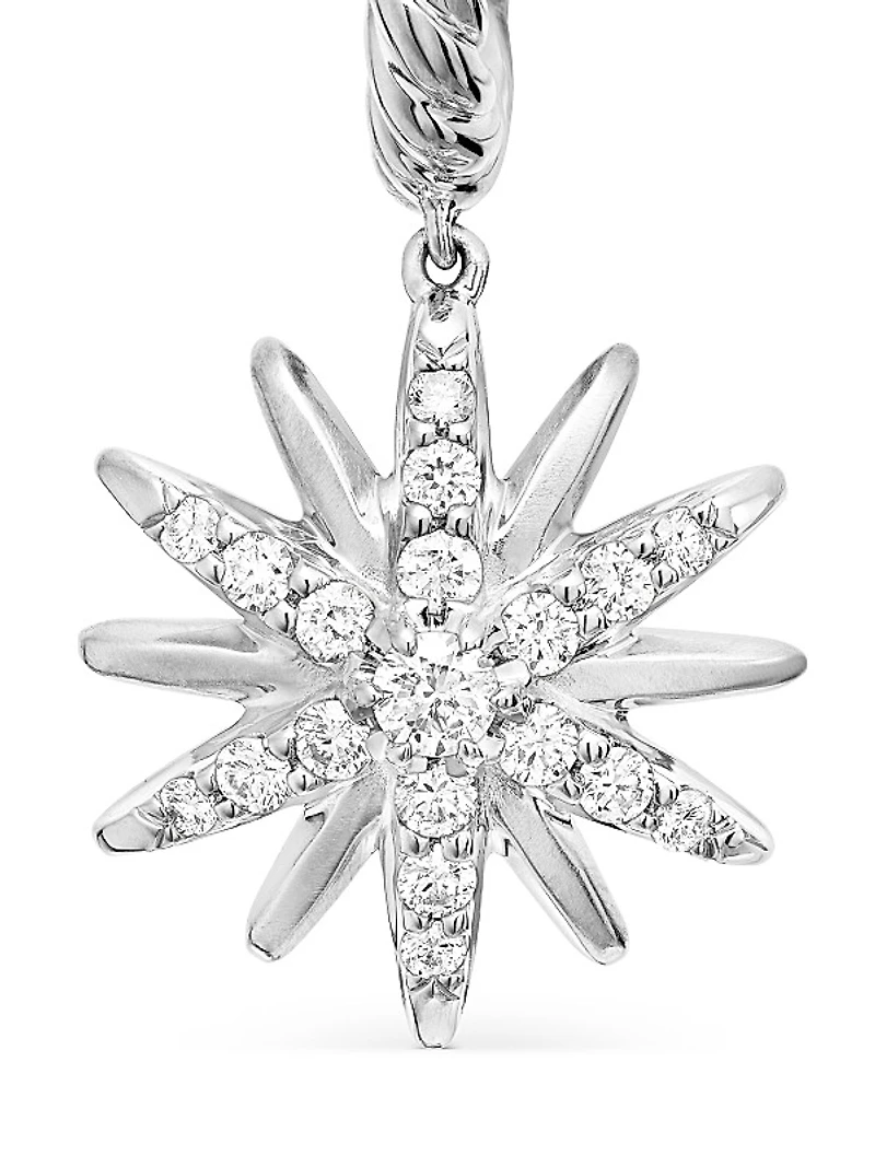 Starburst Drop Earrings in Sterling Silver with Diamonds, 25mm