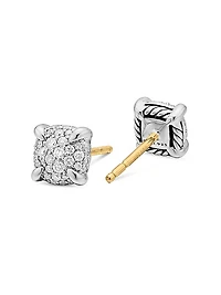 Petite Chatelaine Stud Earrings in Sterling Silver with Pavé Diamonds, 6.5mm