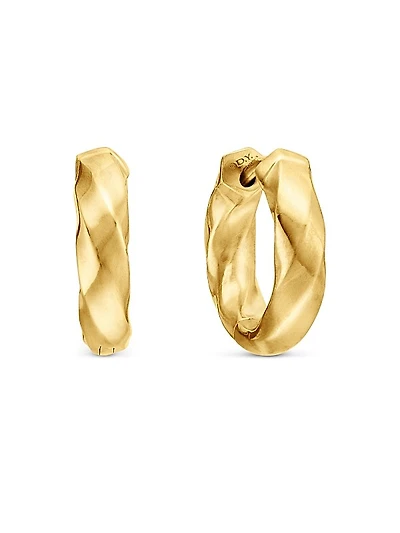 Cable Edge Huggie Hoop Earrings in 18K Yellow Gold, 13mm