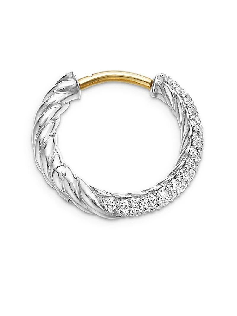 Petite Pavé Huggie Hoop Earrings in Sterling Silver with Diamonds, 14mm