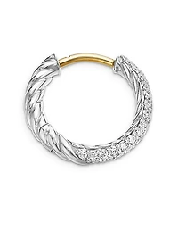 Petite Pavé Huggie Hoop Earrings in Sterling Silver with Diamonds, 14mm