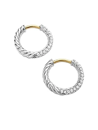 Petite Pavé Huggie Hoop Earrings in Sterling Silver with Diamonds, 14mm