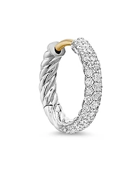 Petite Pavé Huggie Hoop Earrings in Sterling Silver with Diamonds, 14mm