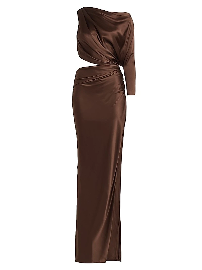 Draped Asymmetric Satin Cut-Out Gown