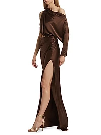 Draped Asymmetric Satin Cut-Out Gown