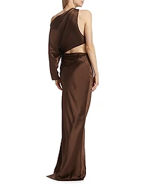 Draped Asymmetric Satin Cut-Out Gown