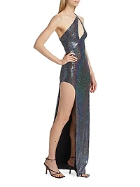 Iridescent One-Shoulder Slit Column Gown