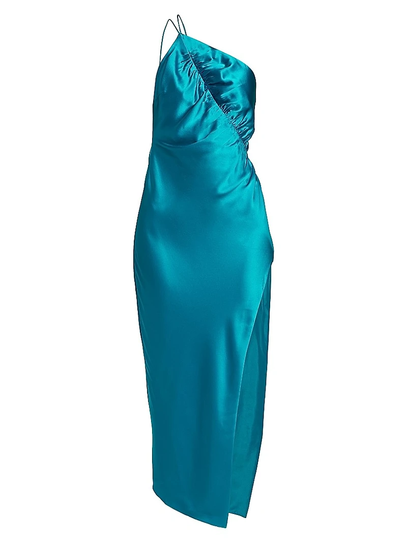 Leaf Silk Satin Midi-Dress