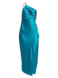 Leaf Silk Satin Midi-Dress