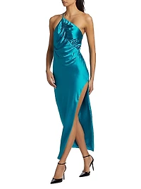 Leaf Silk Satin Midi-Dress